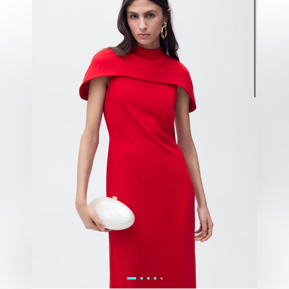 Mango Red Cape-Shoulder Maxi Dress